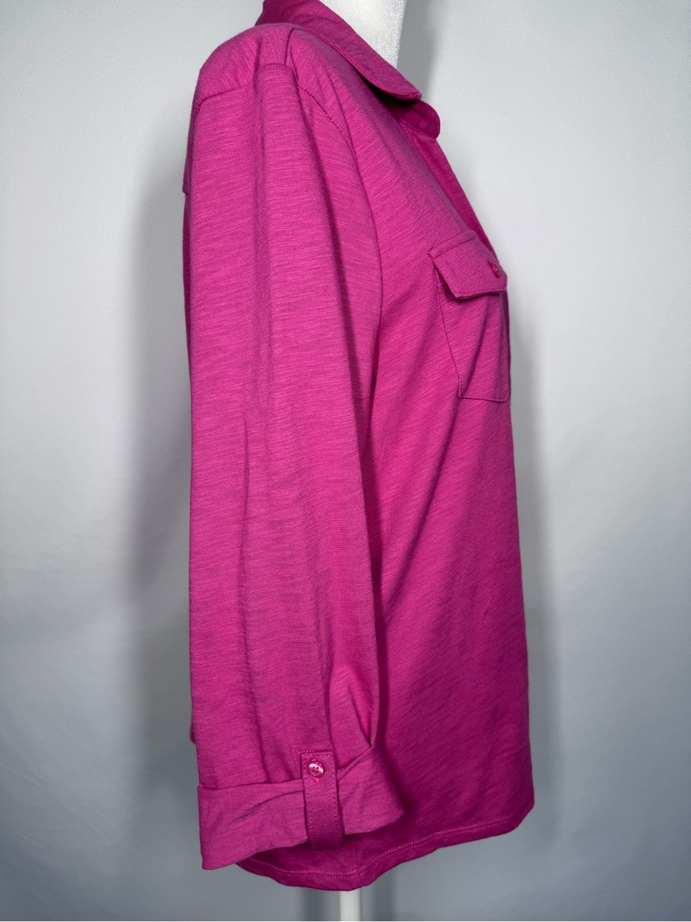 ❤️3/$30 New With Tags! Croft & Barrow Knit Roll-Tab Utility Shirt Chloe Pink PXL - Picture 3 of 8